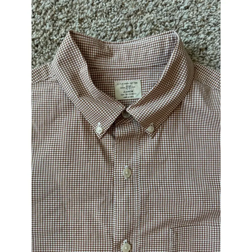 J. Crew Men's Red White Checked Button Down Cotton Shirt Size Medium 15-15.5